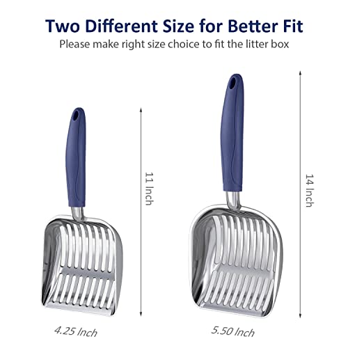 Cat Litter Scoop, Aluminum Alloy Sifter, Kitty Metal Scooper, Deep Shovel, Long Handle, Poop Sifting, Kitten Pooper Lifter, Durable, Heavy Duty, for Litter Box - color: POLISHED Aluminum \ #01 Blue Handle, size: Small