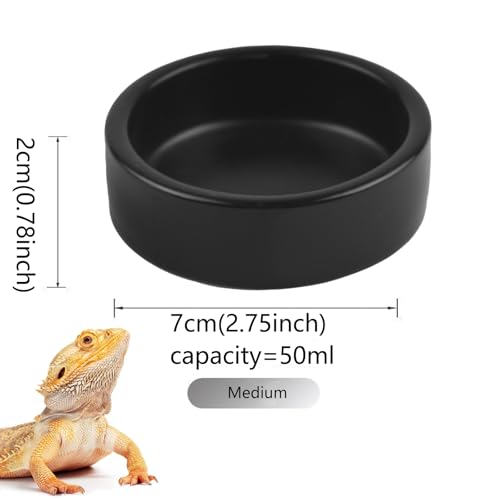 2 Pack Black Ceramic Reptile Food and Water Dish Anti Escape Bowl for Bearded Dragons Lizards Geckos and Leopards (Medium) - size: Medium