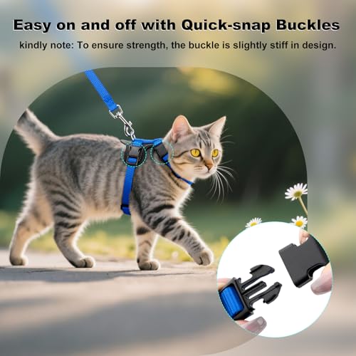Plutus Pet Adjustable Cat Harness and Leash Set, with Leather Trim | Quick Release, Escape Proof Nylon Vest, for Kitten Small Medium Large Cats, Royal Blue - color: Royal Blue