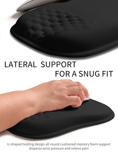 Hokafenle Ergonomic Wrist-hugging Mouse Pad Wrist Support, U-shaped Holding Wrist Rest Mousepad for Carpal Tunnel Pain Relief with Cushioned Memory Foam Slope Massage Bulge (Classic 10.2x8.3 in,Black) - color: Black