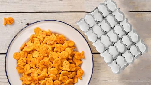 Gold Fish Cracker Cutter，25 Cavity Fish Cookie Cutter，Non-stick Dough | Gold Fish Shapes Cookie Molds，Stainless Steels Small Animal Cracker Cookie Biscuit Cutters Mold for Baking