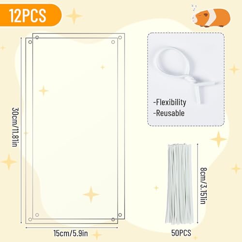 PETKNOWS 12 Pack 11.8x5.9 inch Clear Cage Edge Liner Protection for Rabbit | Clear PVC, Guinea Pig and Rabbit, Cage Edge Liner Protection and Urine Guard , 50 Zip Ties Included - color: Transparent, size: 30X15 CM