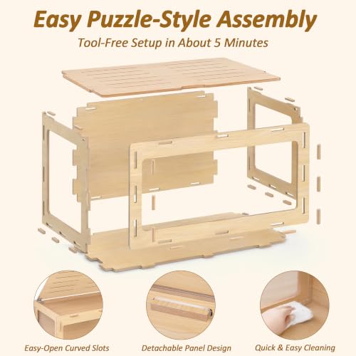 32" Hamster Cage with 3-Sided Clear Acrylic Panels | Interlocking Small Animal Habitat with Top Access & Ventilation for Syrian & Dwarf Hamsters, Gerbils and Mice - color: Natural Wood, size: 32.0"L x 16.1"W x 16.0"H
