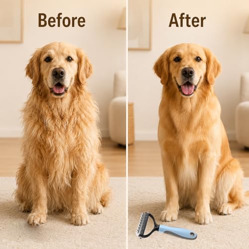 2Pcs Pet Grooming Brush, Pet Knotter Dog Grooming, Deshedding Dog Brush Removes Tangles Knots and Loose Fur, Pets Knotting Comb, Pe t Pro Double Sided Shedding Brush (Blue+Pink)