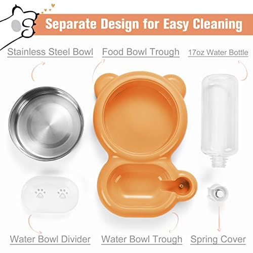 Dog Bowls, Cat Food and Water Bowl Set with Water Dispenser and Stainless Steel Bowl for Cats and Small Dogs - Orange - color: Orange