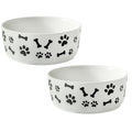 UBEE Ceramic Dog Bowl Set of 2, 5.5 inch Dog Food Bowl Dish with Bone Paw Pattern, Pet Food Water Dish Feeding Plates for Small Dogs, Puppy and Cat, White - color: White-dog paw, size: 5.5 inch x 2