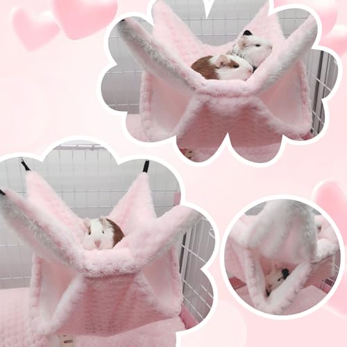 Yanmucy Double-Layer Fleece Rat Hammock House - Warm Soft Guinea Pig Hideout for Cage Accessories - Ferret Hamster Sleeping and Playing Hammock for Small Animals (Pink) - color: Pink