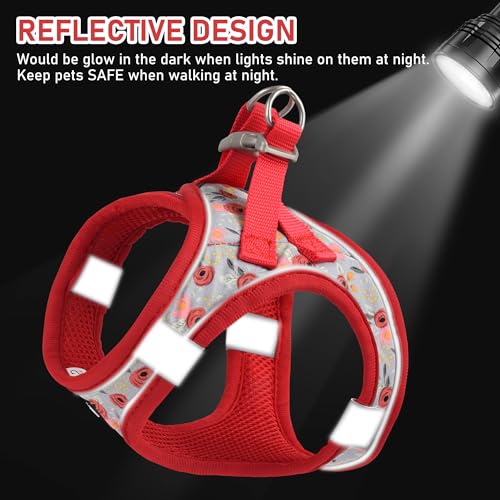 GAMUDA Small Dog Harness Collar and Leash Set, Step in No Chock No Pull Soft Mesh Adjustable Dog Vest Harnesses Plaid Reflective for Dogs Puppy Cats Kitten Rabbit (Red Flower, XXS) - color: Red Flower, size: XXS