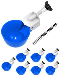 Chicken Waterer Cups (8 Pack) with 3/8" Drill Bit - Blue | Automatic Poultry Drinker Feeder Kit for Chickens, Ducks, Turkeys, Quail, Bunnies | DIY Gravity Fed Bucket Water Dispenser - color: Blue, size: 8 Pack + Drill bit