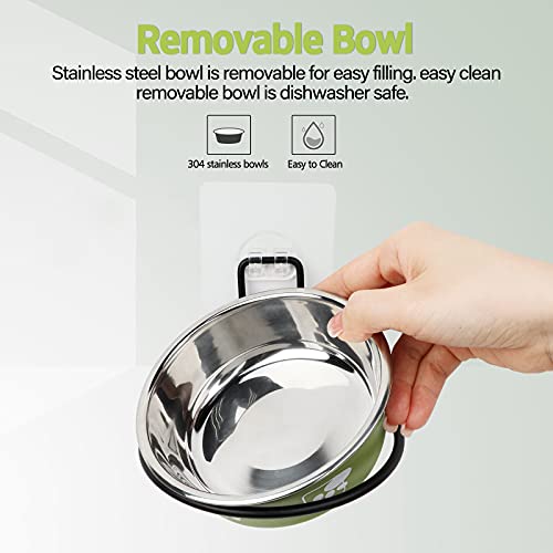 Torlam Elevated Pet Bowls, Wall Mounted Cat Food Dish, Raised Cat Food and Water Bowls, Stainless Steel Elevated Pet Bowls with Stand, Nonslip No Spill Pet Feeding Bowls (2 Packs) (Green) - color: Green