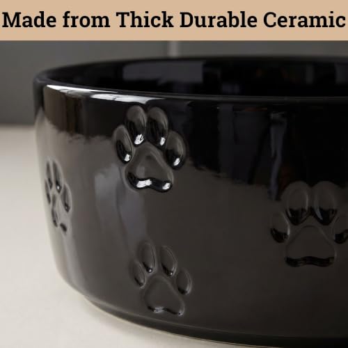 Ceramic Dog Bowl Set of 2 w/ Anti-Skid Base 6.5"W x 2.5"H, 3.8 Cup Capacity | Thick Ceramic, Dishwasher Safe, Anti-Skid Rubber Base, 3.8 Cups per Bowl, Ceramic Food & Water Bowls Set of 2 for Medium Dogs - color: Black, size: Medium
