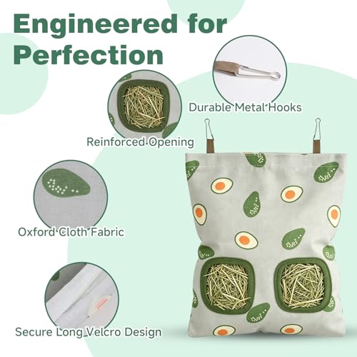 Rabbit Hay Bag 2 Pack - 2 Holes Hanging Bunny Hay Feeder Holder with Metal Hooks, Oxford Cloth Guinea Pig Feeding Bag Storage for Chinchillas Hamsters and Small Animals (Blue Gray) - color: Blue Gray
