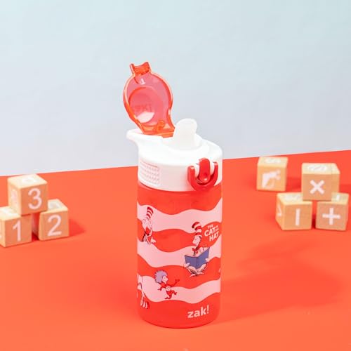 Zak Designs Dr. Seuss Sage 16oz Leak-Proof Straw Kids Water Bottle | BPA Free, Durable Plastic, Cupholder Friendly, Dishwasher Safe, Easy to Clean, Lid Lock, Handle, For School, Home, Travel - color: Dr. Seuss (The Cat in the Hat), size: 16 Ounces