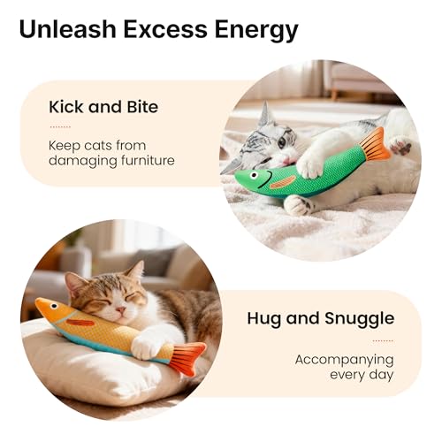 Potaroma Cat Toys Saury Fish, 3 Pack, Catnip Crinkle Sound, Soft and Durable, Interactive Kitten Kicker for Indoor Kitty Exercise 9.4 Inches for All Breeds | Crinkle Sound, Soft and Durable, Interactive Kitten Kicker for Indoor Kitty Exercise 9.4 Inches f