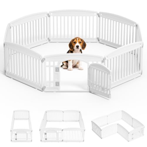 NEWBULIG 24 Inch 8 Panels Dog Playpen, Plastic Pet Play Pen Fence | Portable, Secure Locking Door, Indoor Outdoor Yard RV Camping, Small Medium Dogs, Black - color: White, size: 8 Panels/24IN