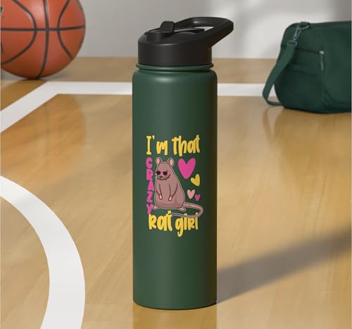 Funny Rat Design for Girls and Women Stainless Steel Insulated Water Bottle - color: Dark Green