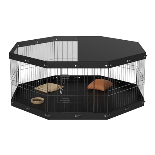 VEVOR Foldable Metal Dog Exercise Pen, Pet Playpen Dog Fence for Camping with Top Cover and Bottom Pad, 24" H 8 Panels, Puppy Crate Kennel Indoor Outdoor for Medium Dogs, Both for Home&Yard - size: 8 panels 24*24in, style: Playpen + Top Cover & Bottom Pad