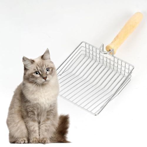 Cat Litter Scoop, Metal Mesh Kitty Litter Scoop, Deep Shovel, Long Handle Scooper for Litters Box(Color:Silver)