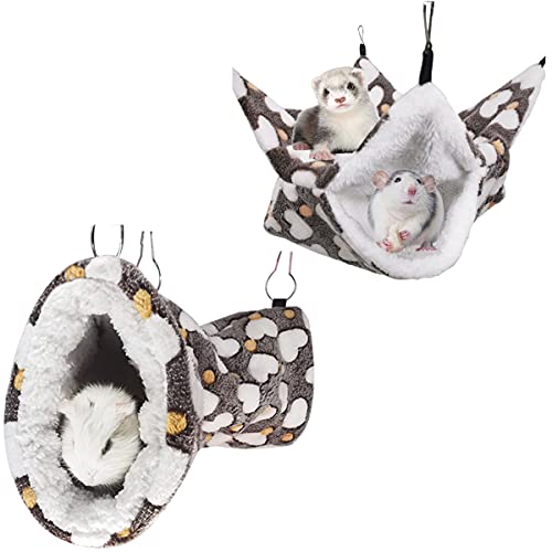 LEFTSTARER Cashmere Pet Bed Mat and Toy, Heart-Brown Ferret Guinea Pig Hammock Toy Small Animal Cage Accessories, 19.7x5.9in Hanging Tunnel & 13.39x13.39in Bunkbed Hammock - color: 1.Heart-Brown
