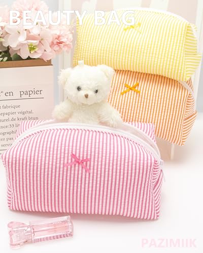 PAZIMIIK Cozy Makeup Bag for Women,Zipper Cosmetic Pouch,Stripe Candy Pink | Soft Cosmetic Organizer for Makeup,Skincare,Toiletries,Daily Beauty Essentials,Purse,On-the-Go,Bridesmaid Gifts - color: Stripe Candy Pink