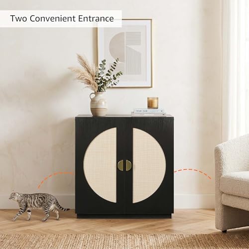unipaws Tall Cat Litter Box Enclosure for Tall or Top Entry Litter Box | Hidden Litter Box Cover with Shelves, Kitty Enclosed Litter Box Cabinet, Cat Box Furniture - color: Black