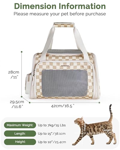 Homespon 34.5L Soft-Sided Cat Dog Carrier, Airline Approved Pet Bag | Collapsible Travel Bag with Removable Bed for Small Dogs & Cats - color: Khaki Checkboard