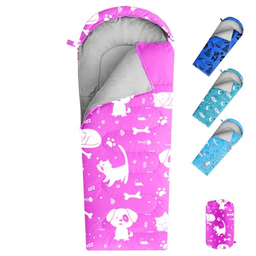 KidzAdventure Mummy Style 32 – 59F Kids Sleeping Bag with Pillow Sleeve, 4 Season, Lightweight and Backpacking Style, Ideal for Camping, Sleepover, Boys, Girls, and Youth - color: Pink youth up to 5'7"