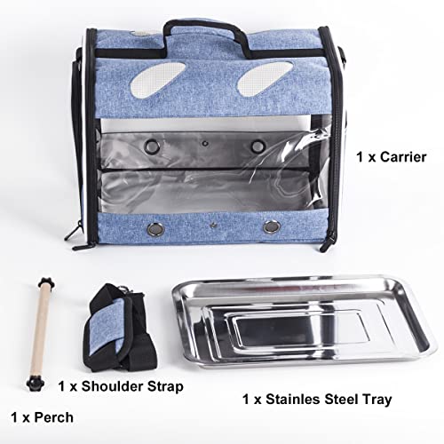 Bird Travel Carrier for Parrot with Wooden Perch and Tray, Portable Carrying Bag for Outdoor Hiking and Vet Visit(Blue, Bird Carrier) - color: Blue