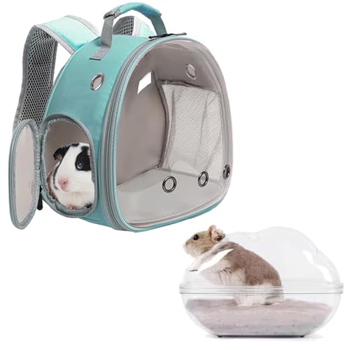 Portable Travel Backpack Habitat for Small Animal, Space Capsule Bubble Window Guinea Pig Bird Bearded Dragon Turtle Carrier Rabbit Squirrel Hamster Cage Breathable Handbag - color: Green