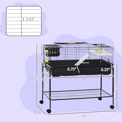 Two-Story Small Animal Large Hamster cage Cage Removable from Stand, Guinea Pig Hamster Enclosure Cage with Shelf and Wheels, Multi-Level Pet Habitat for Hedgehog Chinchilla Ferret