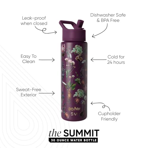 Simple Modern Harry Potter Water Bottle with Straw | 30oz | Herbology | Summit Stainless Steel Water Bottles, Insulated Metal Cup | Leak Proof for School, Gym, Travel, Sports | Herbology - color: Harry Potter: Herbology, style: 30oz Water Bottle