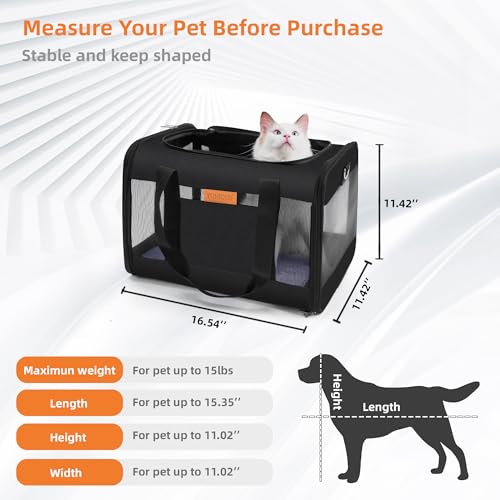 YUNIQUE Soft-Sided Cat & Dog Carrier for Pets Up to 15 Lbs, Airline Approved Collapsible Travel Puppy Carrier with Lightweight Fabric Design (Black) - color: black