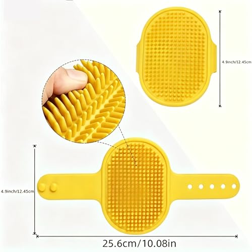1pc Pet Bathing Brush & Massage Gloves With Adjustable Circular Handle, Non-Slip Grip, Soft Silicone Bristles for Dog & Cat Grooming, Shampooing, Massaging, Yellow - color: Yellow
