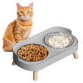 Elevated Cat Bowl, Raised Cat Food and Water Bowl Set for Indoor Cats, Splash Proof with 2 Stainless Steel Pet Food Bowls for Cats and Puppies, Whisker Fatigue and Dishwasher Safe - Grey - color: Cat Bowls-Grey