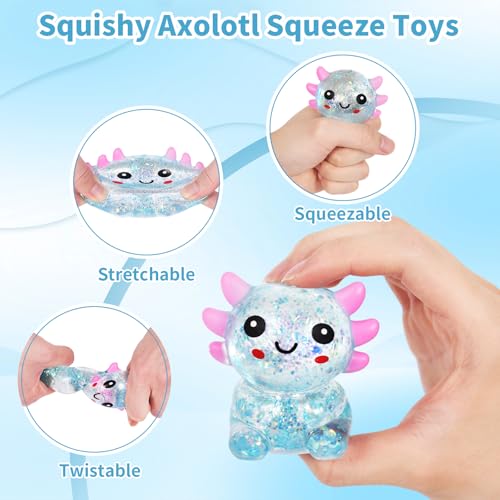 Blue Axolotl Squeeze Toy Portable Slow Rise Stress ADHD Autism | Non-toxic TPR material Slow rebound feel eases anxiety Adult office stress relief Quiet & non-disruptive. - color: Single Blue Sitting Axolotl