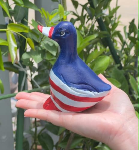 Hand Carved Wooden Duck Figurine, Handmade Duck Statue, Rustic Farmhouse Home Decor, Wooden Animal Sculpture, Unique Gift for Duck Lovers (Vingtage White/Red/Blue Duck) - color: Vingtage White/Red/Blue Duck