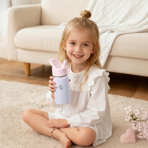 14 Oz Kids Water Bottle, Stainless Steel Water Bottle with Straws, Leak-Proof, BPA-Free, Insulated Water Bottles for School Boys & Girls|White - color: White