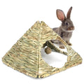 2 Sets 13"x11.8"x11" Small Animals Grass Foldable Woven Animal Hut Bunny Triangular House Play Hideaway Bed Hay Mat Chew for Rabbit, Guinea Pigs, Gerbils, Hamster