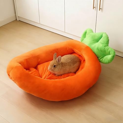 Rabbit Bed Warm Small Dog Cat Sleeping Carrot Banana Beds Bunny Bed Guinea Pig Hideout Bed Thick Soft with Removable Mat,Machine Washable Guinea Pig Cushion (Carrot（18.5 * 11.02 * 3.94）)
