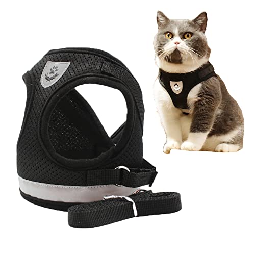 Comfort Step-in Cat Dog Harness and Leash Set for Puppies Cats Kitty Escape Proof Pet Vest Harnesses for Small Animals Rabbit/Mouse/Cats (L:5-7KG, Black) - color: Black, size: L:5-7KG
