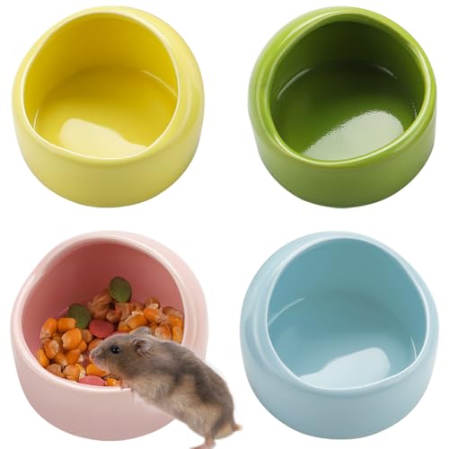 VanEnjoy 4 Pack Medium Hamster Food Bowl Ceramic Guinea Pig Food Dish No Spill Hamster Food and Water Bowl Small Animal Food Bowl for Chinchilla Hedgehog Hamster Gerbil - Pink Blue Yellow and Green - size: 2.95"*2.17"