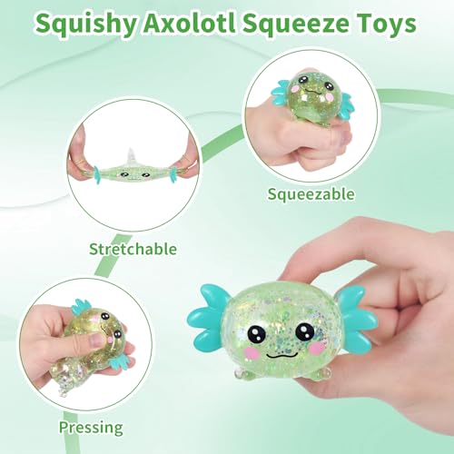 Green Axolotl Squeeze Toy, Slow Rise squishies Relief Sensory Toy. | Cute Squeeze Anxiety Pressure Ball, Portable Calming Fidget Toy for ADHD Autism, Gift Box Packed - color: Single Green Lying Axolotl