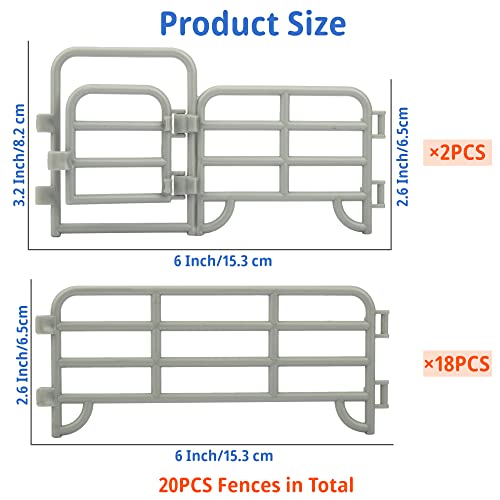 TOYMANY 20PCS Corral Fencing Panel Accessories Playset Includes 2 Gates Fences, Plastic Fence Toys for Barn Paddock Horse Stable or Farm Animals Horses Figurines, Educational Gift for Kids Toddler - style: Silver(20PCS)