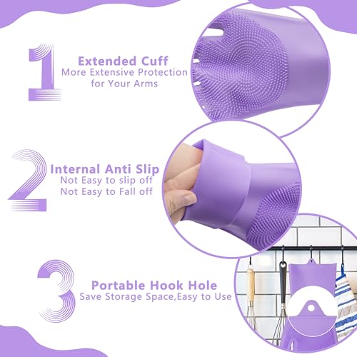 Pet Grooming Gloves—Dog Washing Gloves with High-Density Teeth | Dog Bath Scrubber with Enhanced Five Finger Design, Silicone Gloves for Dogs and Cats Bathing, Massage (Purple) - color: Purple