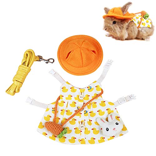 Guinea Pig Clothes,Soft Bunny Ferret Clothes with Pet Rabbit Harness and Leash Mini Hat Bag Cute Brooch for Kitten Small Animal Collars - color: DuckYellow, size: Medium