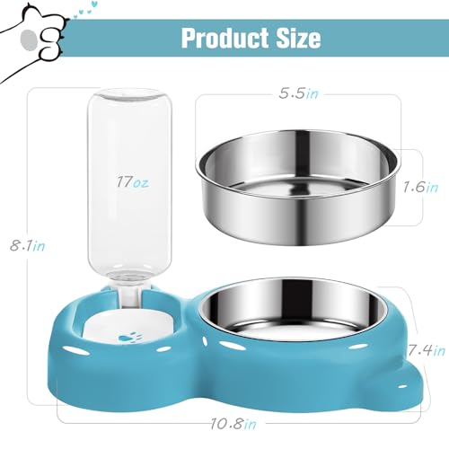 Dog Bowls, Cat Food and Water Bowl Set with Water Dispenser and Stainless Steel Bowl for Cats and Small Dogs - Blue - color: Blue