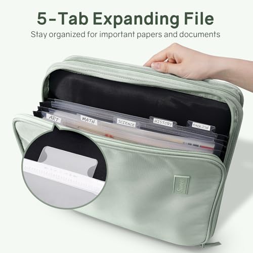 SUNEE Zippered Binder Bag with Handle, 2-Inch 3-Ring O-Ring, 500-Sheet Capacity, Includes Zip Pocket, 5-Tab Expanding File Folder, Multi-Pocket Organizer Binder for Middle School, Sage Green - color: Sage Green
