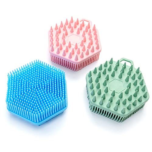 Premium Sensory Brushes for Kids or Autism,Soft Silicone Body Scrubber,2 in 1 Sensory Room Occupational Therapy,Silicone Loofah,Pets Shower Brush Bath Brush Shampoo Brush (3pcs(Hexagon)) - color: 3pcs(hexagon)