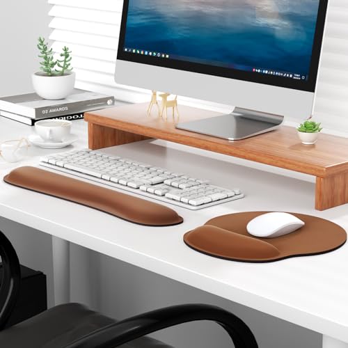 KTRIO Keyboard Wrist Rest & Mouse Pad with Wrist Rest, Coffee Brown | Memory Foam Wrist Support, Ergonomic Design, Non-Slip Base, Office and Home Use - color: Coffee Brown