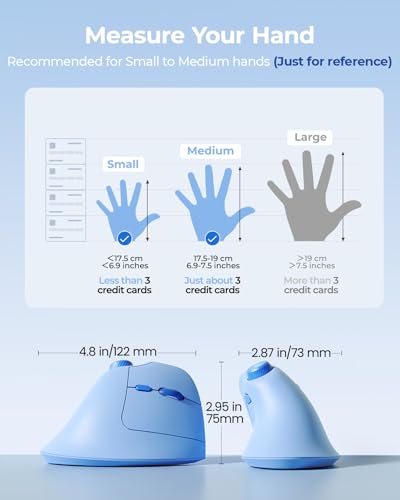 seenda MOU-302 Wireless Bluetooth Ergonomic Vertical Mouse with Volume Knob | Rechargeable 3-device mice for small/medium hands with quiet clicks, 1000/1600/2400 DPI for PC, laptop, MacBook, Light Blue - color: Light Blue